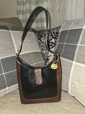 BRAHMIN Black and Brown Leather Shoulder Bag (E)